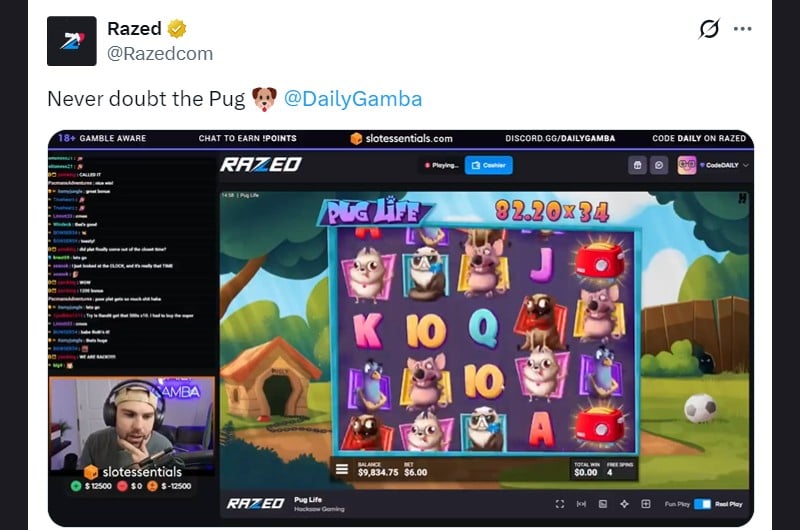 Twitter DailyGamba Pug Life Win at Razed